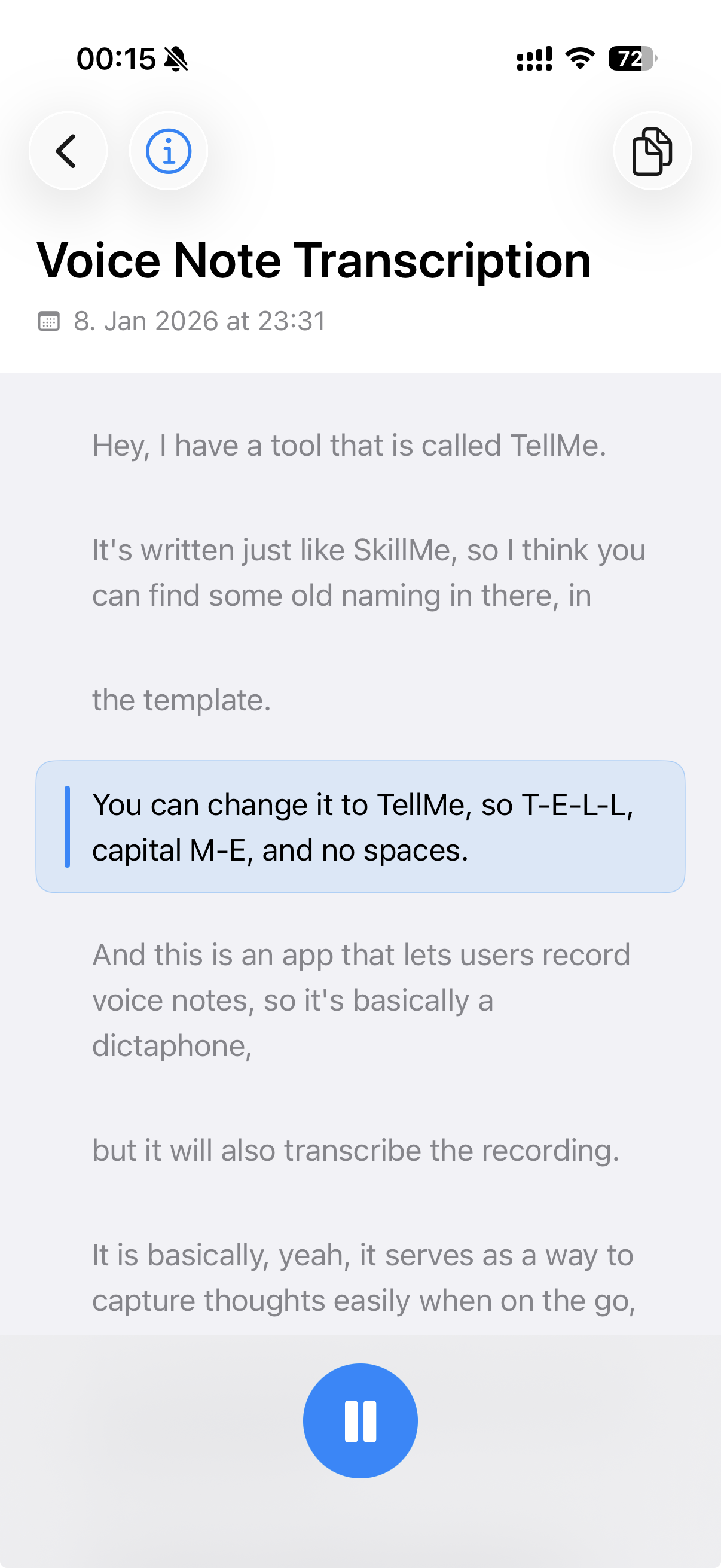 TellMe app interface